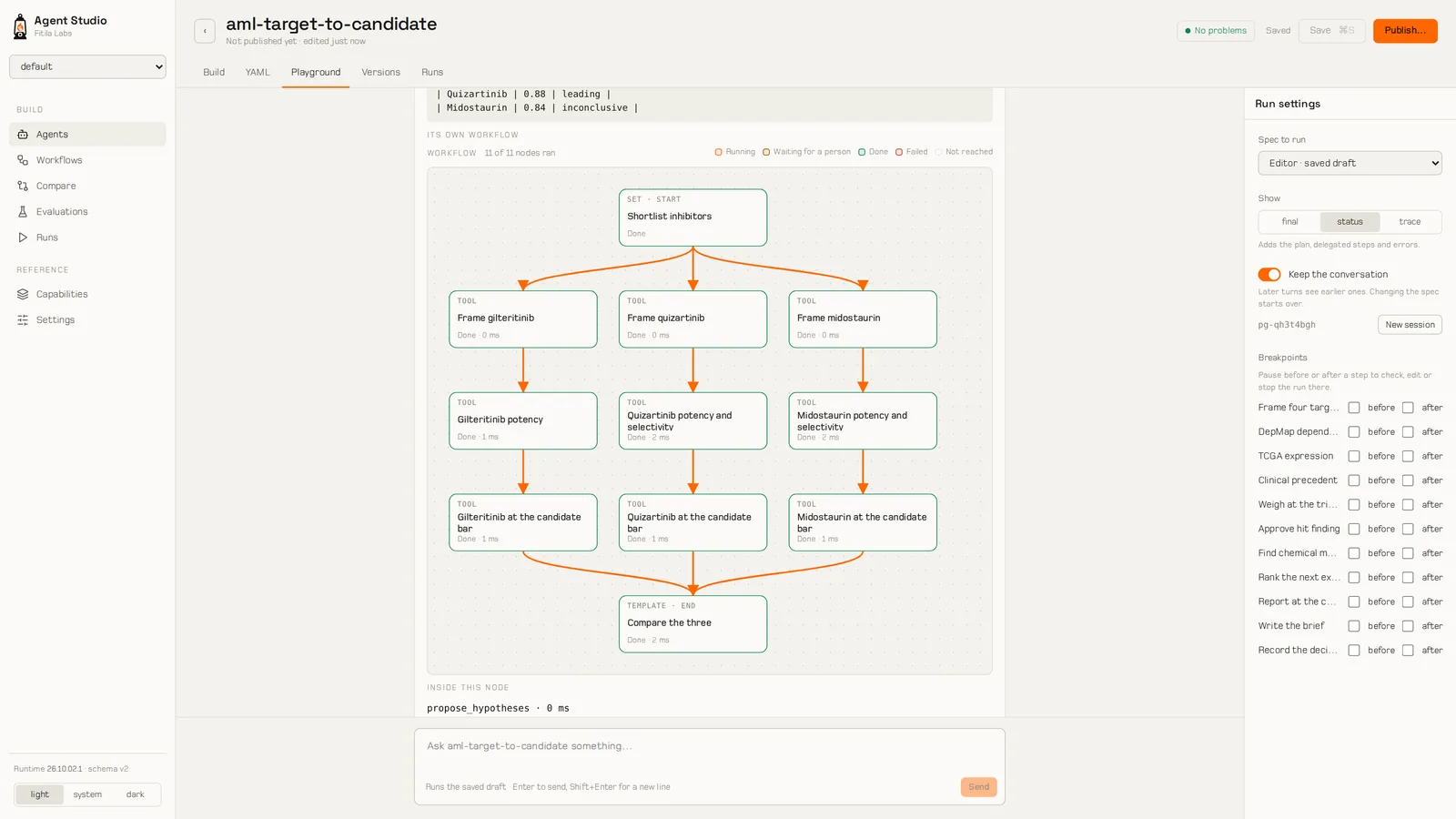 Agent Studio drawing a nested workflow inside a step