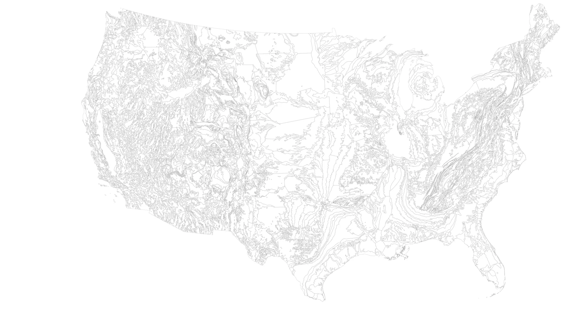 The national geologic map of the United States drawn as line art