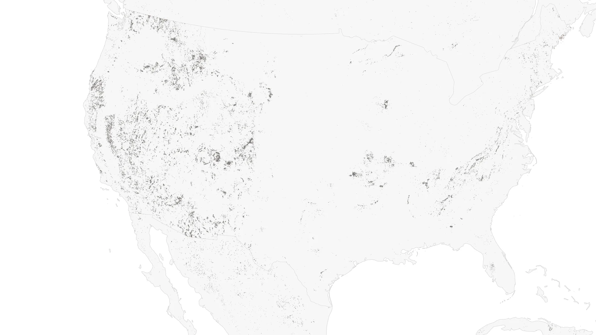 Known mineral occurrences across North America plotted as dots